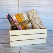 Load image into Gallery viewer, Soaps, black rose, Honey Oats &amp; Turmeric, Orange Hibiscus, Himalayan Salt, Lavender, Wooden Crate, Soap Saver Pouch
